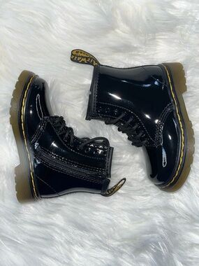 Dr. Martens Toddler 1460 Patent Leather Lace Up Boots Black Size 7